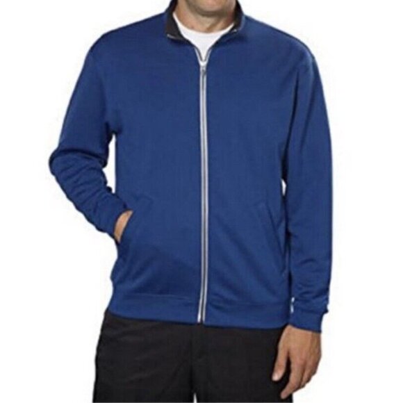 Pebble Beach Performance Sweatshirt Jacket Adults‎ Mens Blue Zip Up Ribbed Cuffs - Picture 1 of 6